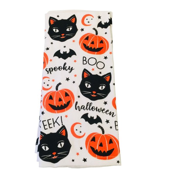 Halloween Black Cats Jack o Lantern Kitchen Towels 100% Cotton Set of 2 - Picture 2 of 5